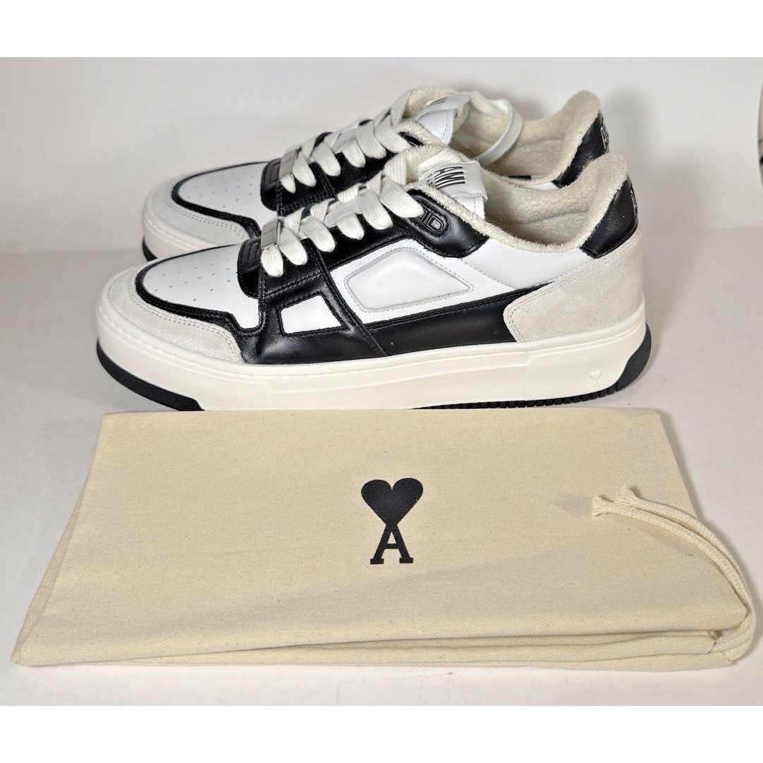 Ami Paris -New Arcade Low Top Suede-Trim Leather Sneaker Black/White-Eu 43 M10